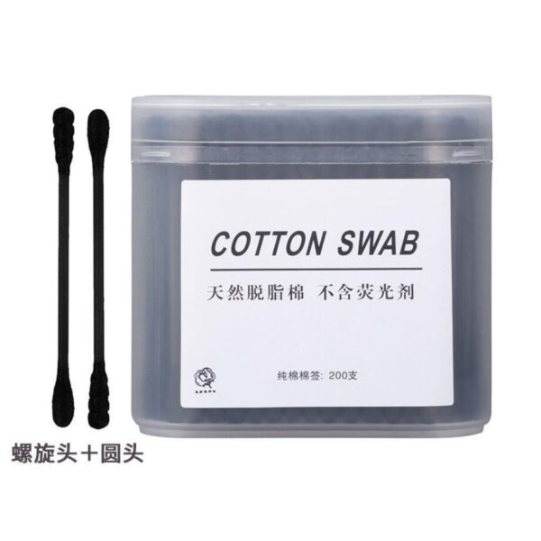 Палички котонові косметичні зі спіральною головкою, 200 шт чорні