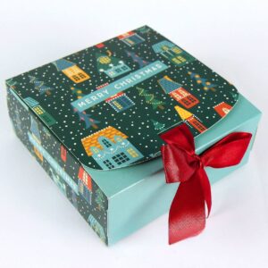 Коробка подарункова Новорічна (15*15*6 см) складна зі стрічкою
