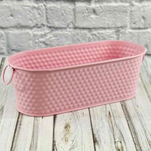 Кашпо металеве з ручками матове рельєфне овальне (22,5*13*9) рожевий