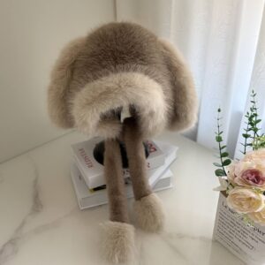 Шапка "Зайчик" з екохутра коричнева-беж