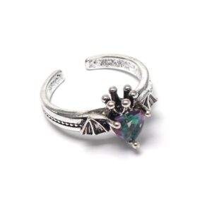 Каблучка жіноча "Серце Кажана" срібна з бензиновим (10220)