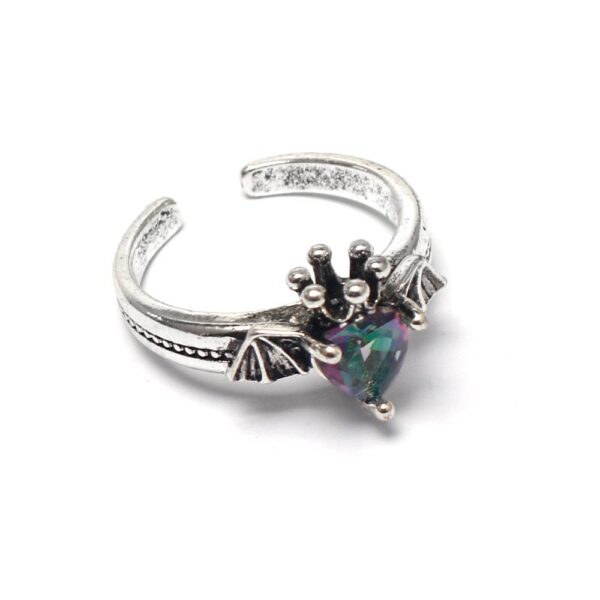 Каблучка жіноча "Серце Кажана" срібна з бензиновим (10220)