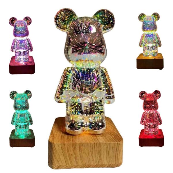 Нічник 3D “Ведмедик Феєрверк» скляний 8 кольорів USB 20 см