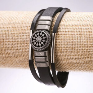 Браслет чоловічий "Сонце" екошкіра чорний