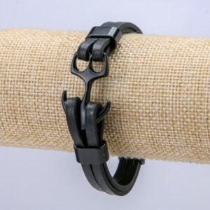 Браслет чоловічий еко-шкіра "Якір" чорний