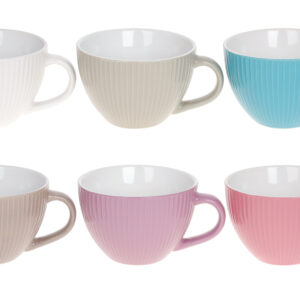 Чашка керамічна "Аліканте"рельєфна полоска білий/беж/блакитний/рожевий, 450 мл