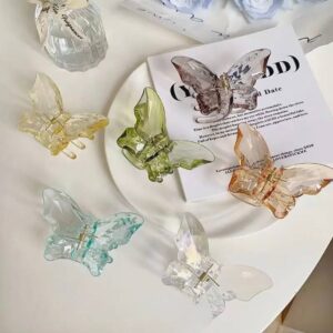 Заколка-краб для волосся "Метелик" M (7 см) прозорий мікс кольорів