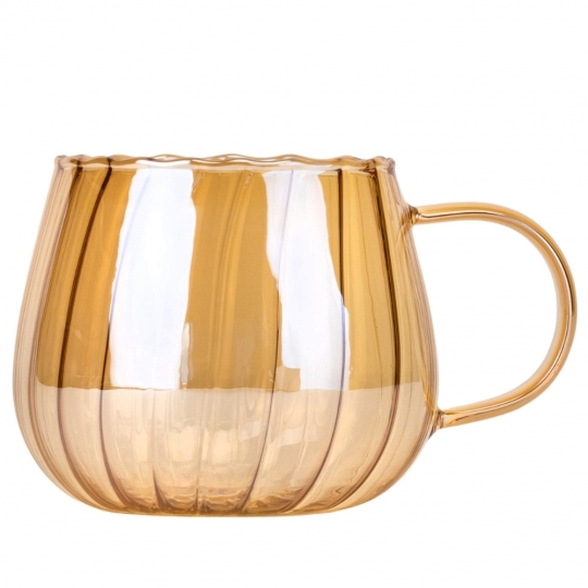 Чашка скляна "Запал" ребриста янтарна/сіра 400 мл