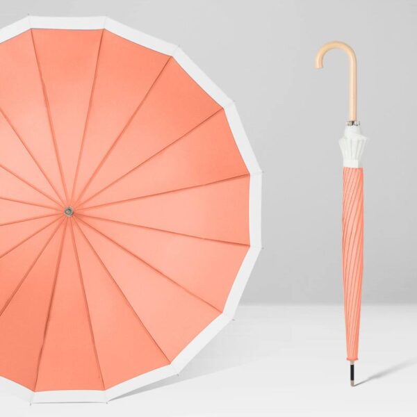 Парасоля-трость півавтомат з кантом з дерев. ручкою 16 спиць D 106 см