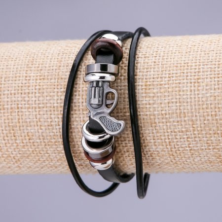 Браслет чоловічий еко-шкіра "Револьвер" чорний/срібло