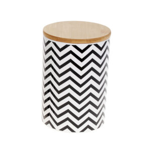 Банка порцелянова з бамбуковою кришкою Геометрія, 650мл чорний з білим