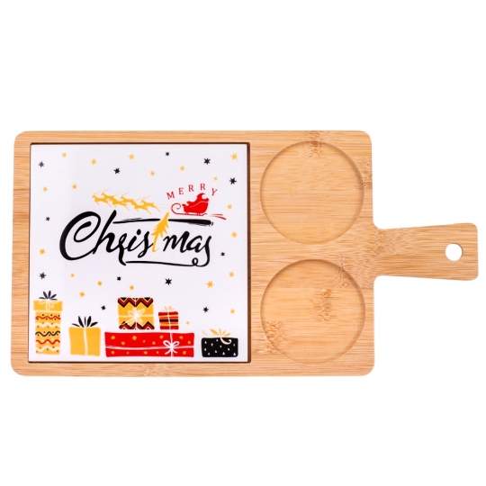 Набір піал з дощечкою на бамбуковій підставці "Merry Christmas" 32*17 см