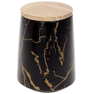 Банка порцелянова "Мармурова Розкіш" 720мл з бамб. кришкою чорний із золотом