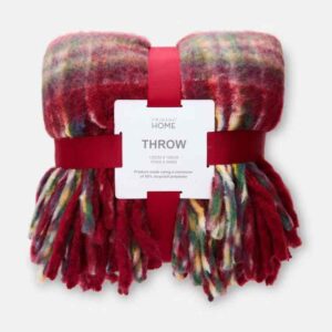 Плед THROW Primark з шотландським мотивом та китицями ворсистий 120*150 червоний