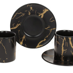 Чашка з блюдцем кавова/чайна порцелянова "Мармурова Розкіш" чорний із золотом 220 мл 1 шт