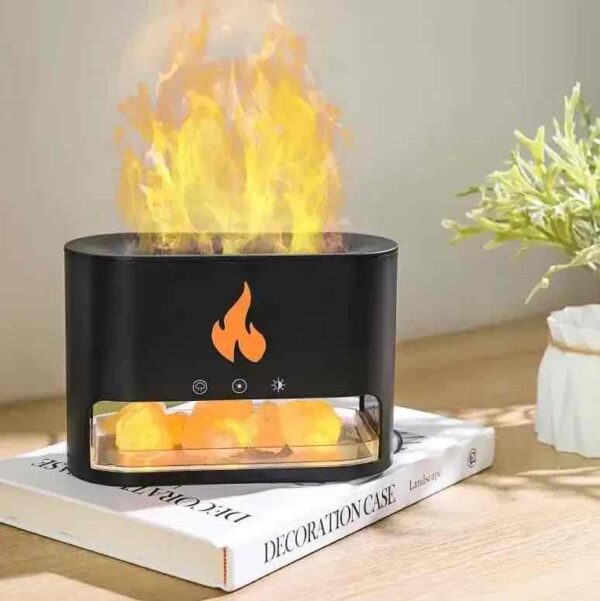 Зволожувач/ Аромадифузор / Нічник з кристалами солі, імітацією полумʼя чорний