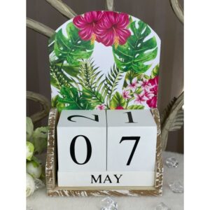 Вічний календар дерев'яний кубики "Тропічні квіти" (14,5*22*7,5 см)