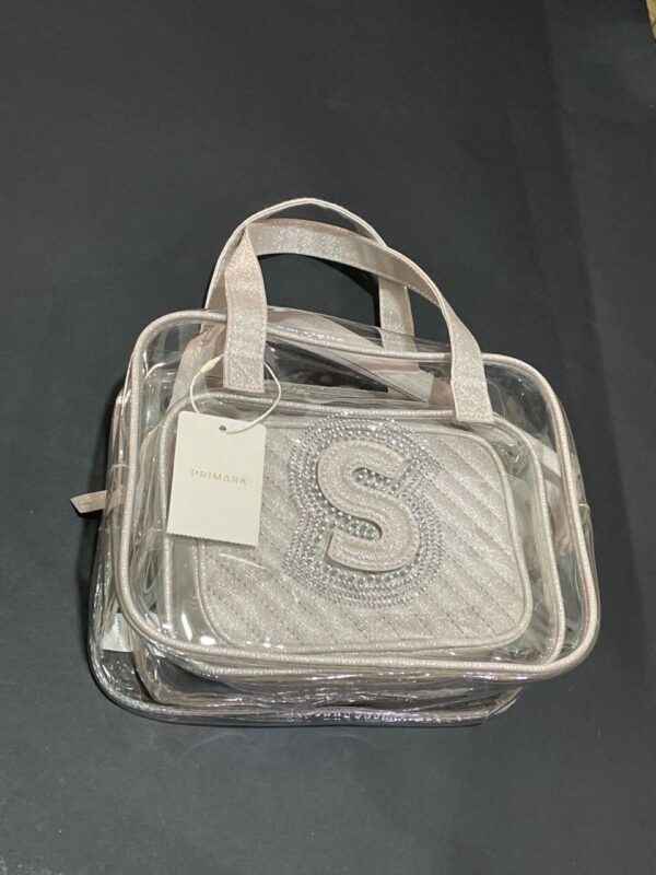 Набір косметичок "Буква" 3 в 1 прозора/срібляста стьобана Primark з ручками