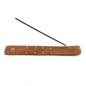 Підставка для аромапаличок "Інь-Янь" дерев'яна з латунними вставками 26 см