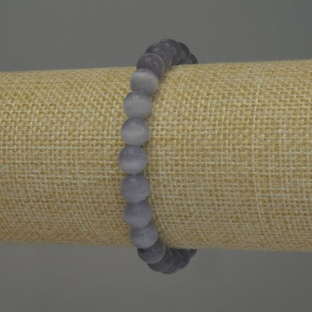 Браслет Котяче око сіре кулька 8 мм стрейч