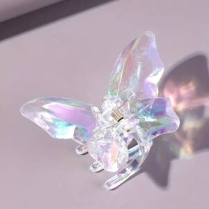 Заколка-краб для волосся "Метелик" M (7 см) прозорий райдужний