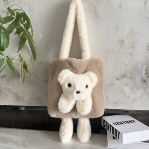 Сумочка-шоппер плюшева тедді "Ведмедик" екохутро беж з білим