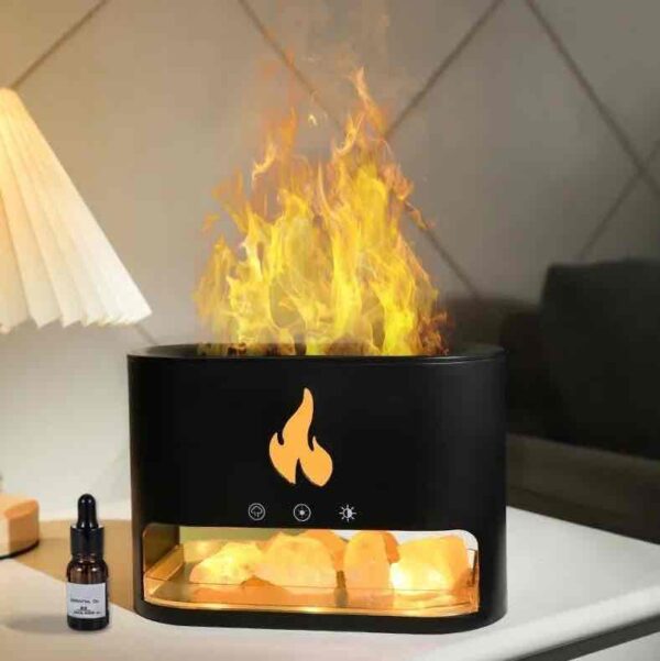 Зволожувач/ Аромадифузор / Нічник з кристалами солі, імітацією полумʼя чорний