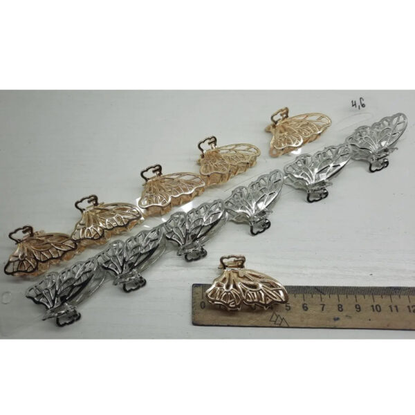 Заколка-краб металева «Метелик» золота/срібна 5 см