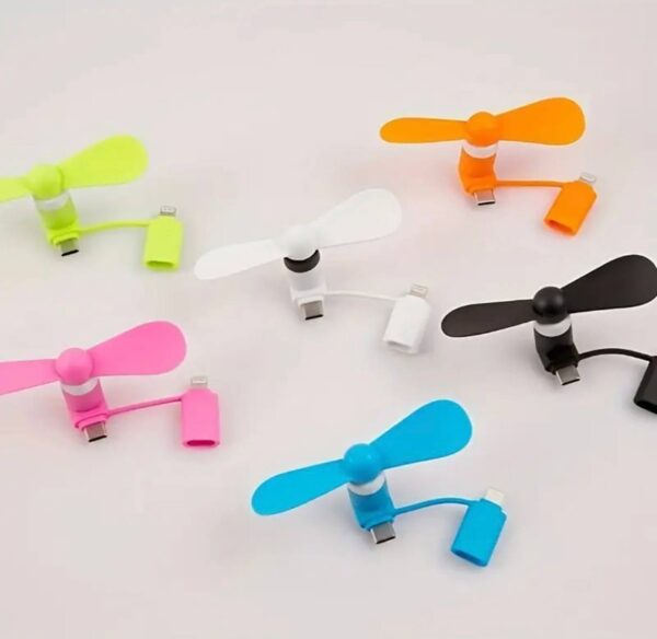 Вентилятор-міні Type-C з перехідником iPhone 2 в 1 до телефону мікс кольорів