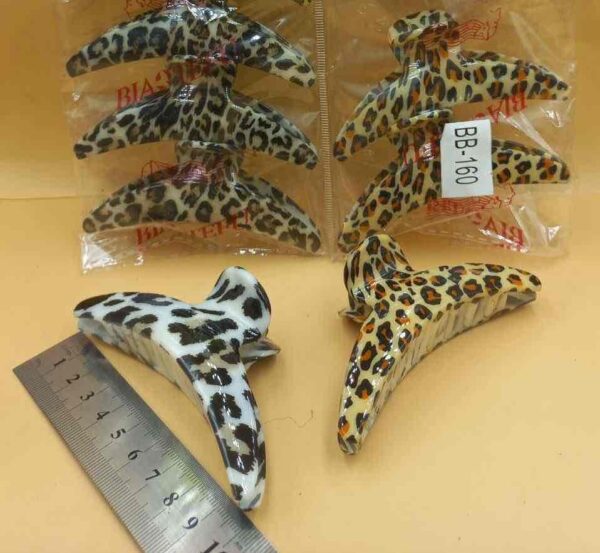 Заколка/краб для волосся "Леопард" пластик білий/беж 10 см