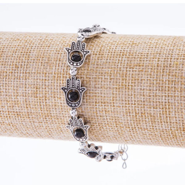 Браслет "Рука Фатіми" чорна намистина L-17-21см