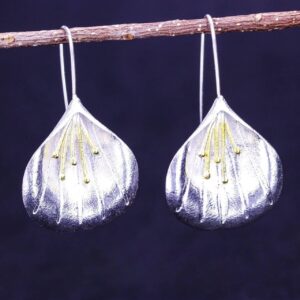 Сережки металеві "Квіти-листки" срібні (10434)