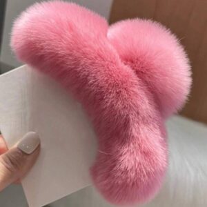 Заколка/краб для волосся пластикова хутряна 12 см мікс кольорів