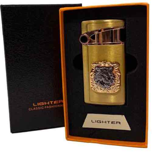 Запальничка "Тигр" Jiebao золотий в подарунковій упаковці (турбо полум'я)