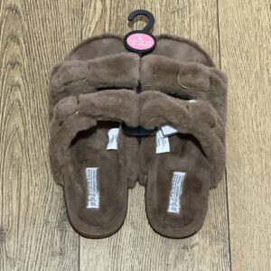 Тапочки жіночі з ремінцями Primark пухнасті (устілка меморі) коркова підошва коричневі