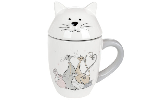 Чашка-Кухоль керамічний з фігурною кришкою "Весела сімейка", 360 мл