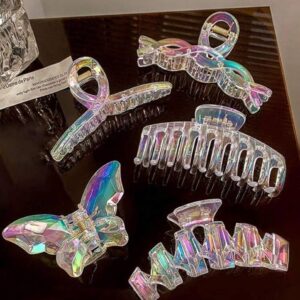 Заколка-краб для волосся "Fashion" прозора райдужна мікс 12 см