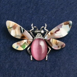 Брошка "Метелик" сріблястий метал, Котяче око стрази і емаль 30х51мм