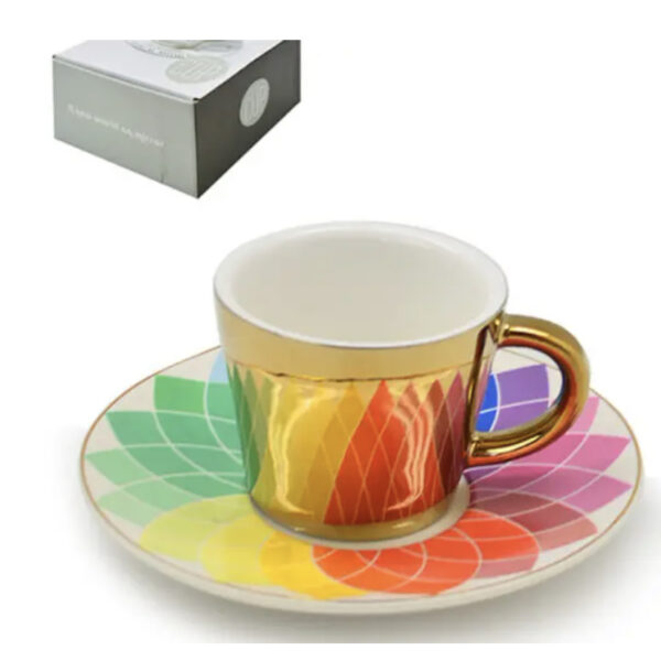 Чашка кавова керамічна дзеркальна з блюдцем "Веселка" 90 мл