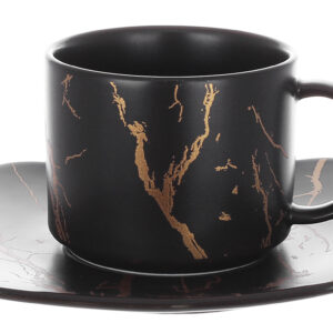 Чашка з блюдцем порцелянова "Мармурова розкіш" 250 мл чорна