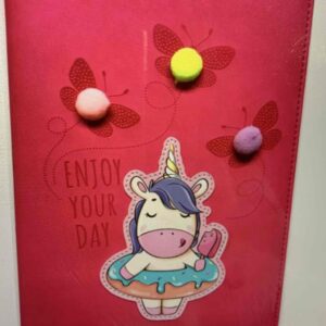 Блокнот А5 дитячий Bourgeois "Enjoy your day" Єдиноріг 64 арк тиснен + нашивка