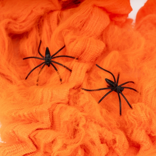 Декор на Хелловін "Павутиння" S (20 г) з павуками оранжевий