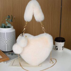 Сумочка плюшева/ екохутро "Серце" на ланцюжку біла