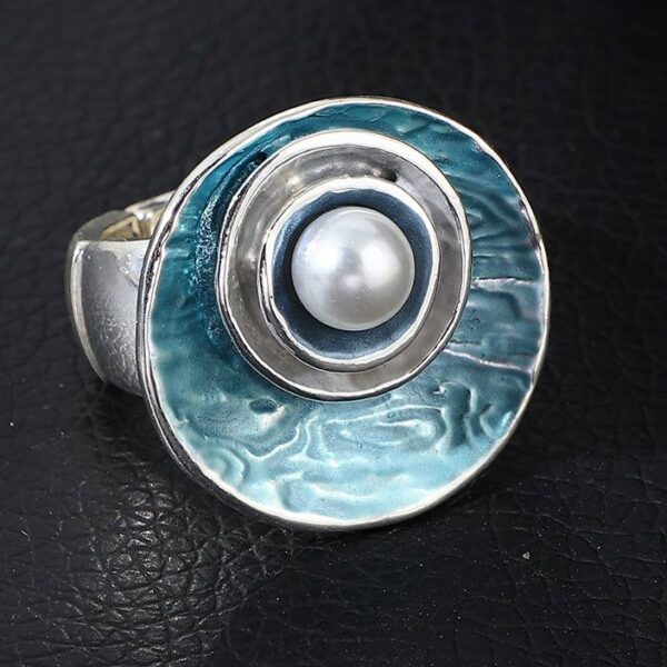 Каблучка жіноча "Квітка з перлиною абстрактна геометрична мікс кольорів (1567)