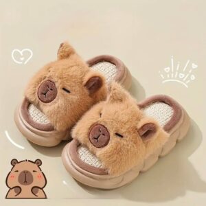 Тапочки-сабо жіночі "Капібара" плюшеві/ резинова підошва беж