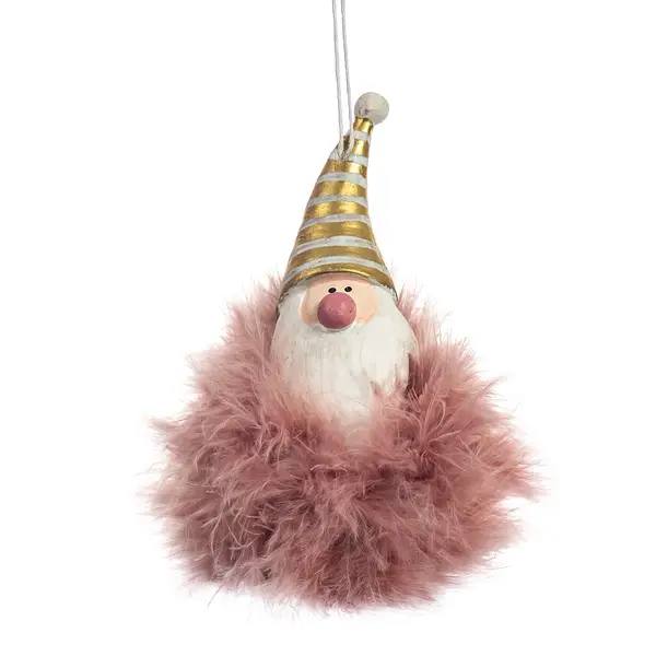 Ялинкова прикраса "Пухнастий Дід Мороз" рожева