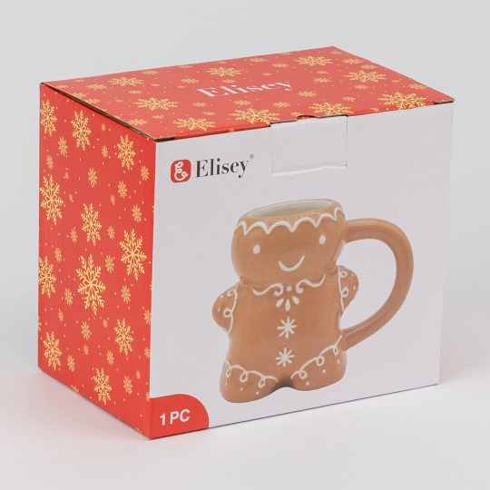 Чашка керамічна Новорічна "Імбирний пряник" фігурна 450 мл