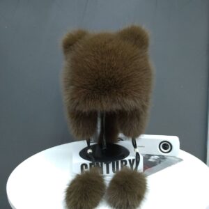 Шапка "Котик" з екохутра коричнева