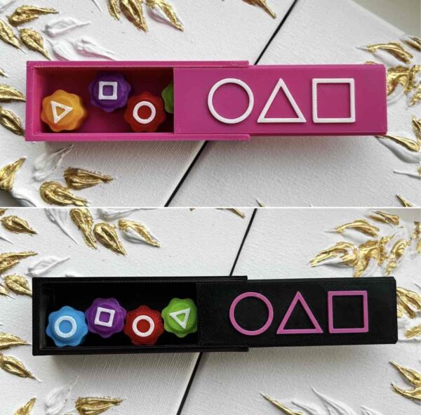 Гра настільна «Гонгі/ Gonggi Гра в Кальмара» в прямокутній коробці чорна/рожева