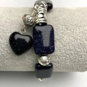 Браслет "Ніч Каїра" (скло, авантюрин) з металевими вставками 18х13 мм стрейч